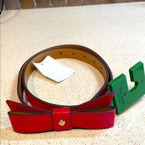 Kate Spade NWT Red Leather Bow Belt with Gold Accent M